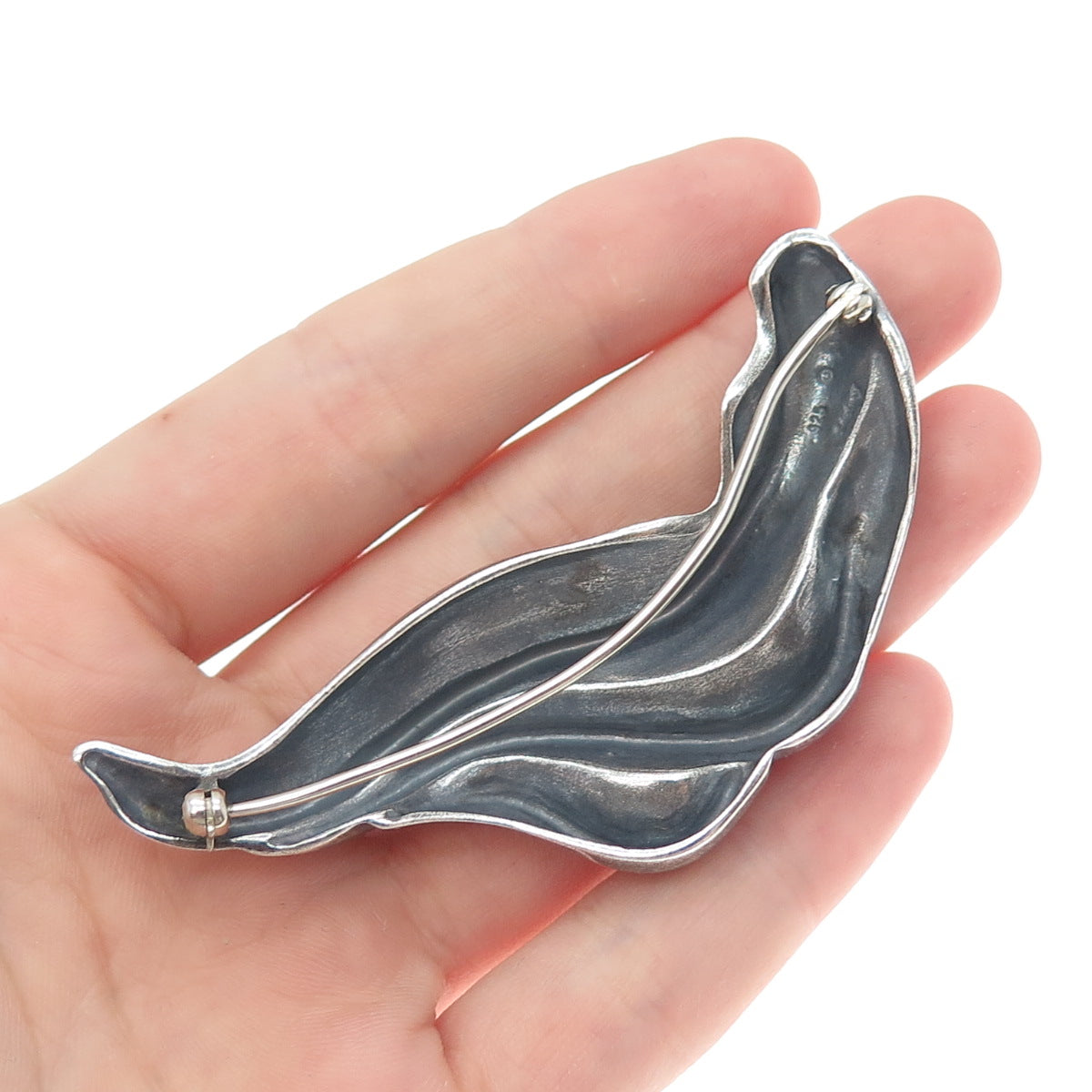 BERKELEY 925 Sterling Silver Vintage Modernist Wavy Oxidized Pin Brooch
