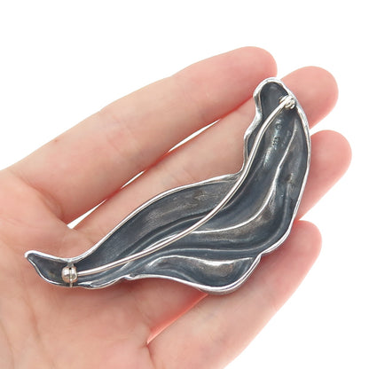BERKELEY 925 Sterling Silver Vintage Modernist Wavy Oxidized Pin Brooch