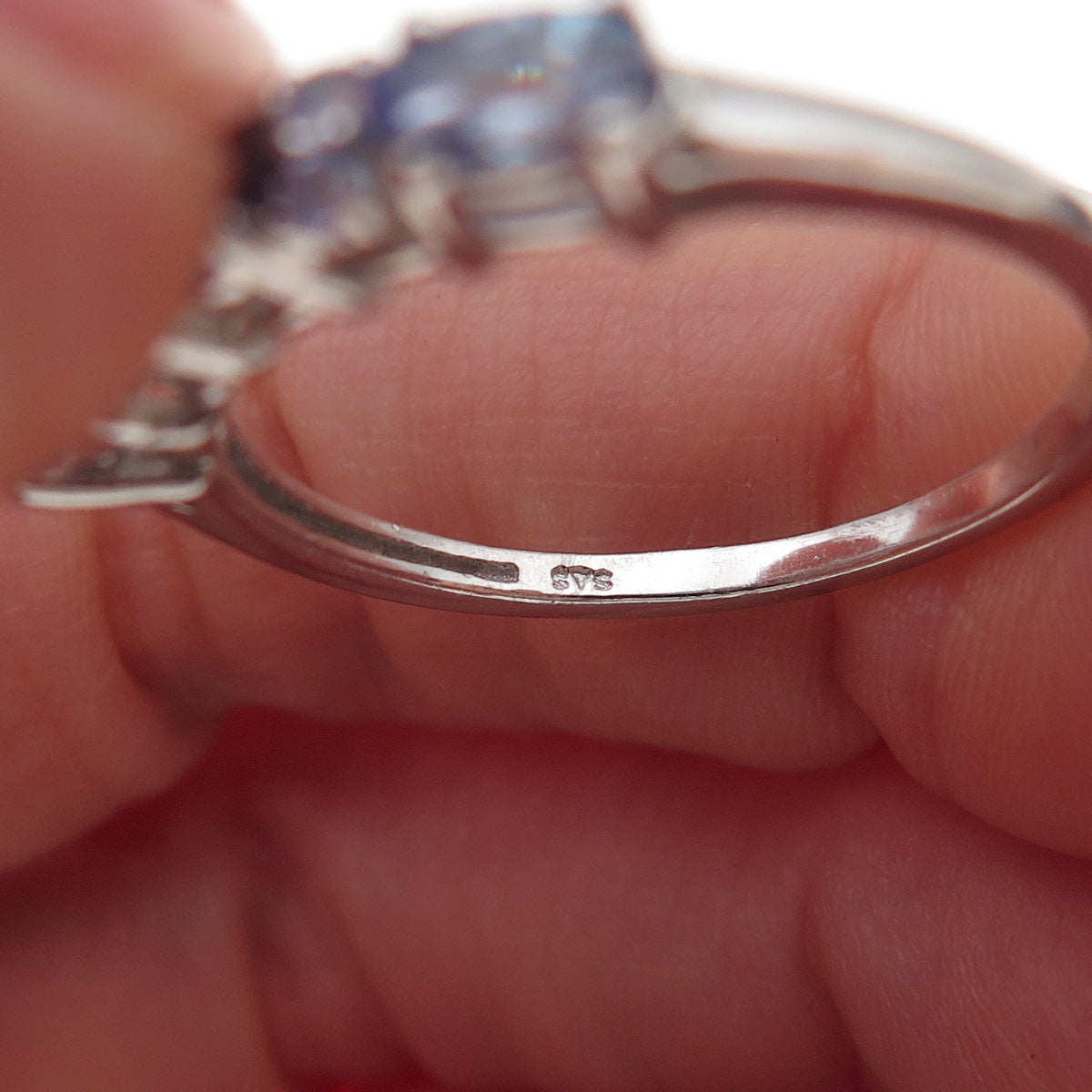 Chuck Clemency 925 Sterling Silver Real Oval & Round-Cut Tanzanite Ring Size 8