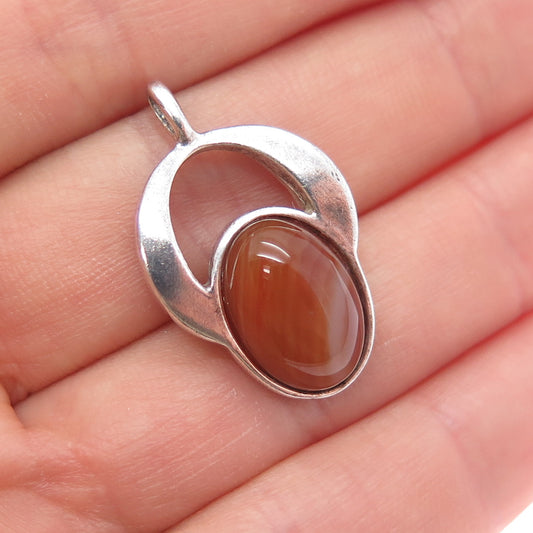 925 Sterling Silver Vintage Israel Real Agate Modernist Charm Pendant