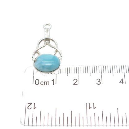 925 Sterling Silver Vintage Real Larimar Modernist Love Knot Pendant