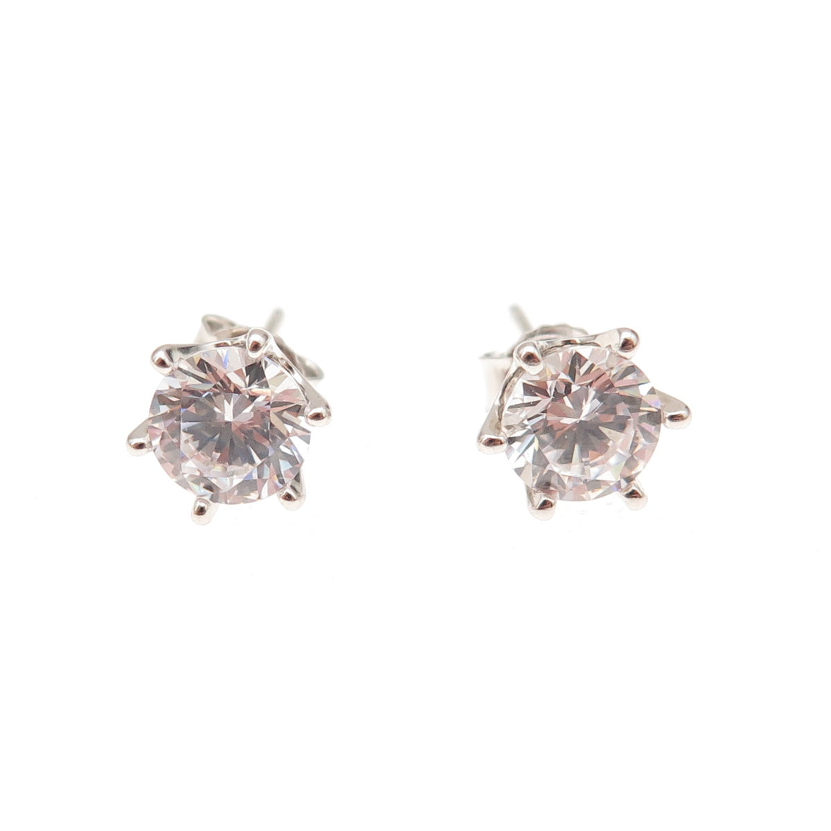 925 Sterling Silver Round-Cut C Z Stud Earrings