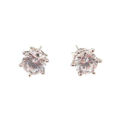 925 Sterling Silver Round-Cut C Z Stud Earrings