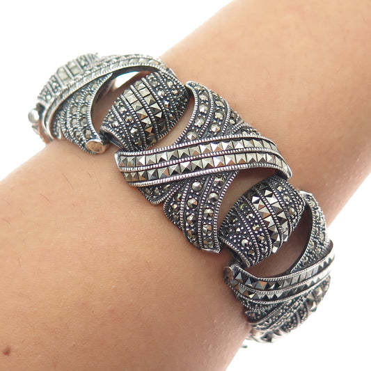 JUDITH JACK 925 Sterling Silver Vintage Real Marcasite X Link Bracelet 6.75"