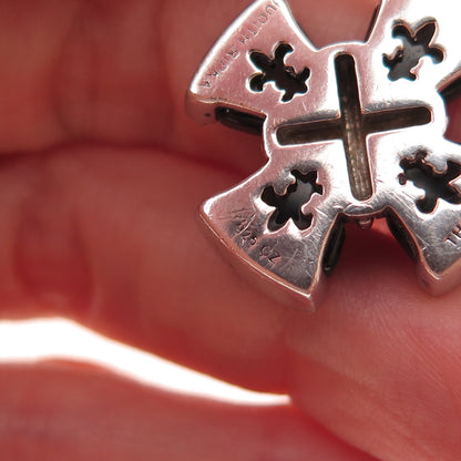 Judith Ripka 925 Sterling Silver Real Black Onyx & C Z Cross Charm Pendant