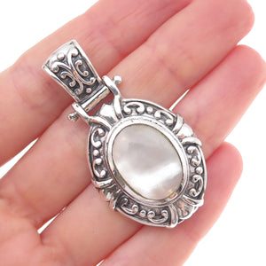 Collins 925 Sterling Silver Vintage Real MOP Oxidized Pendant