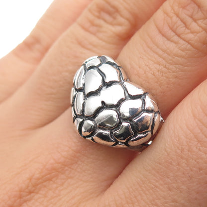 925 Sterling Silver Vintage Modernist Nugget Heart Oxidized Ring Size 8