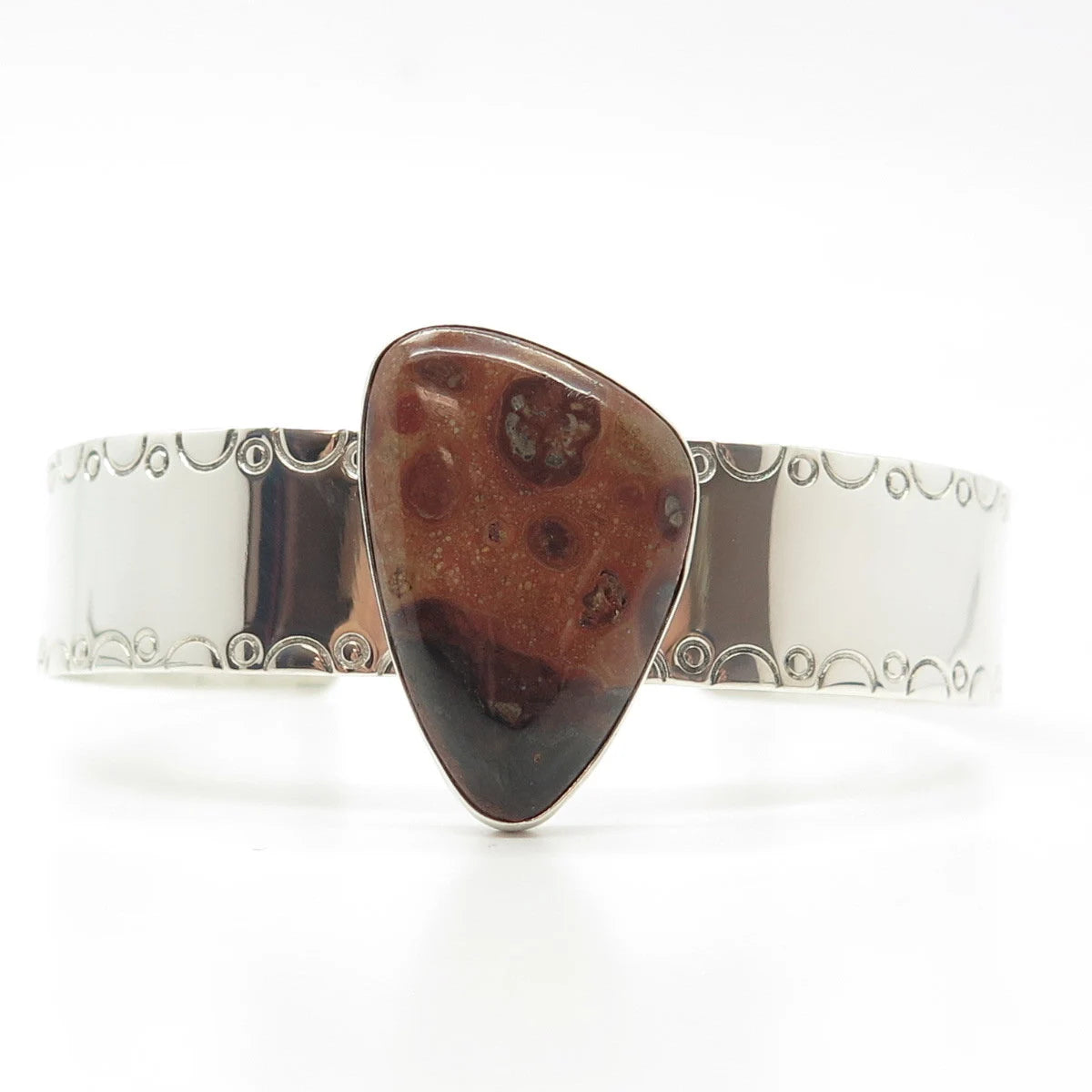 925 Sterling Silver Vintage Jay King Desert Rose Fossil Tribal Cuff Bracelet 7"