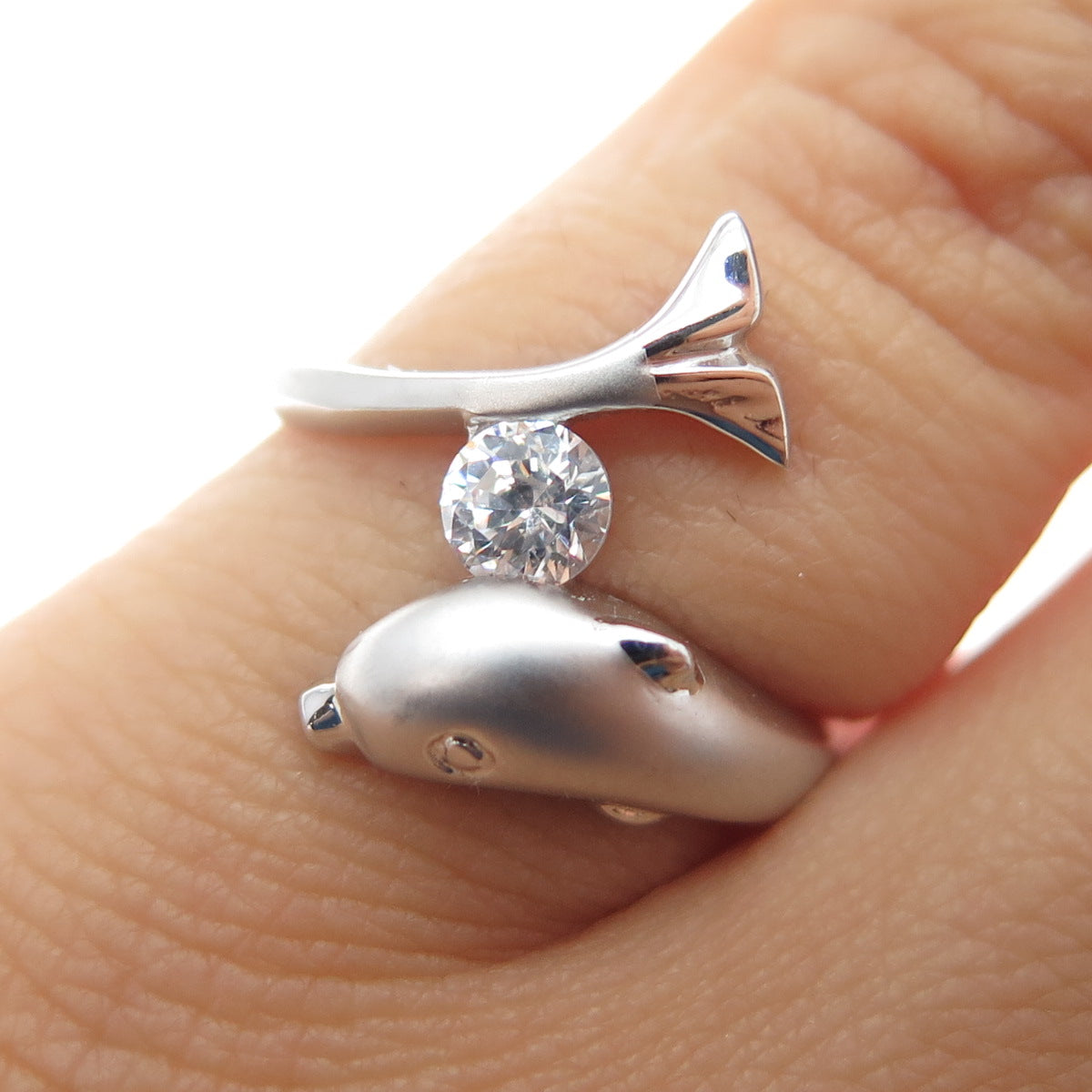 925 Sterling Silver RSC Round-Cut C Z Dolphin Ring Size 4.75