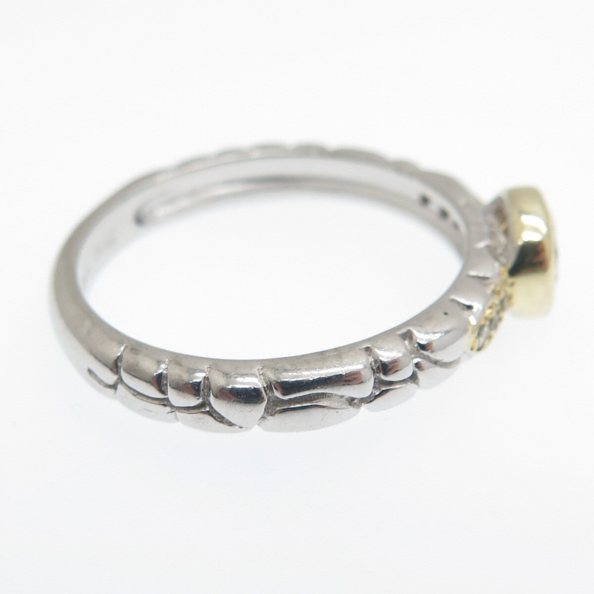 925 Sterling Silver 2-Tone Real Diamond & Citrine Dragon Skin Ring Size 6.75
