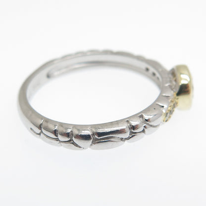 925 Sterling Silver 2-Tone Real Diamond & Citrine Dragon Skin Ring Size 6.75