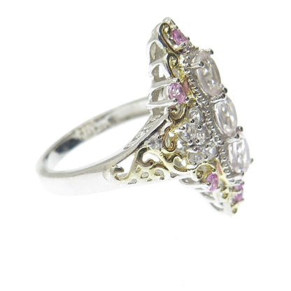 CHUCK CLEMENCY 925 Sterling Silver 2-Tone Morganite Sapphire Gem Ring Size 8.25