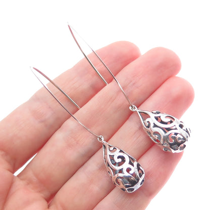 925 Sterling Silver Vintage Swirl Teardrop Dangle Earrings