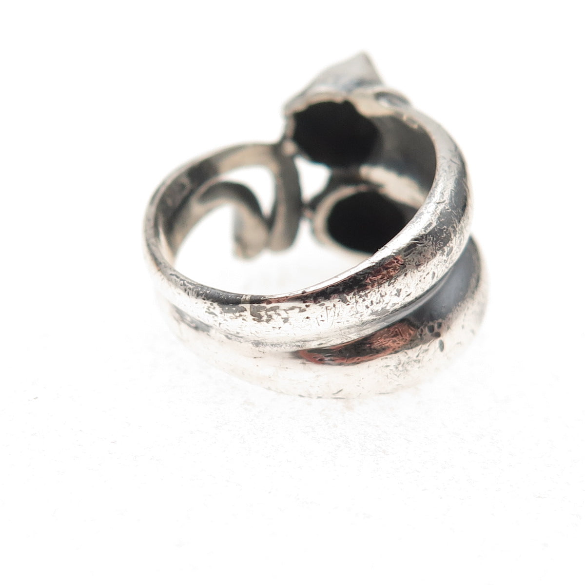 925 Sterling Silver Vintage Modernist Cat Couple Oxidized Ring Size 5