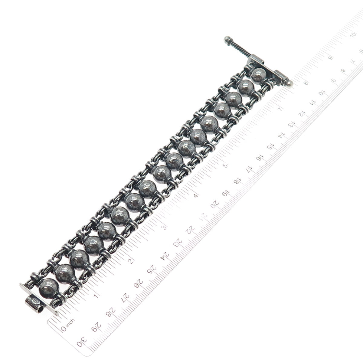 RA Rajasthani Sterling Silver Vintage Modernist Ball Beaded Oxidized Bracelet 7"