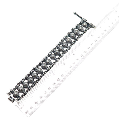 RA Rajasthani Sterling Silver Vintage Modernist Ball Beaded Oxidized Bracelet 7"