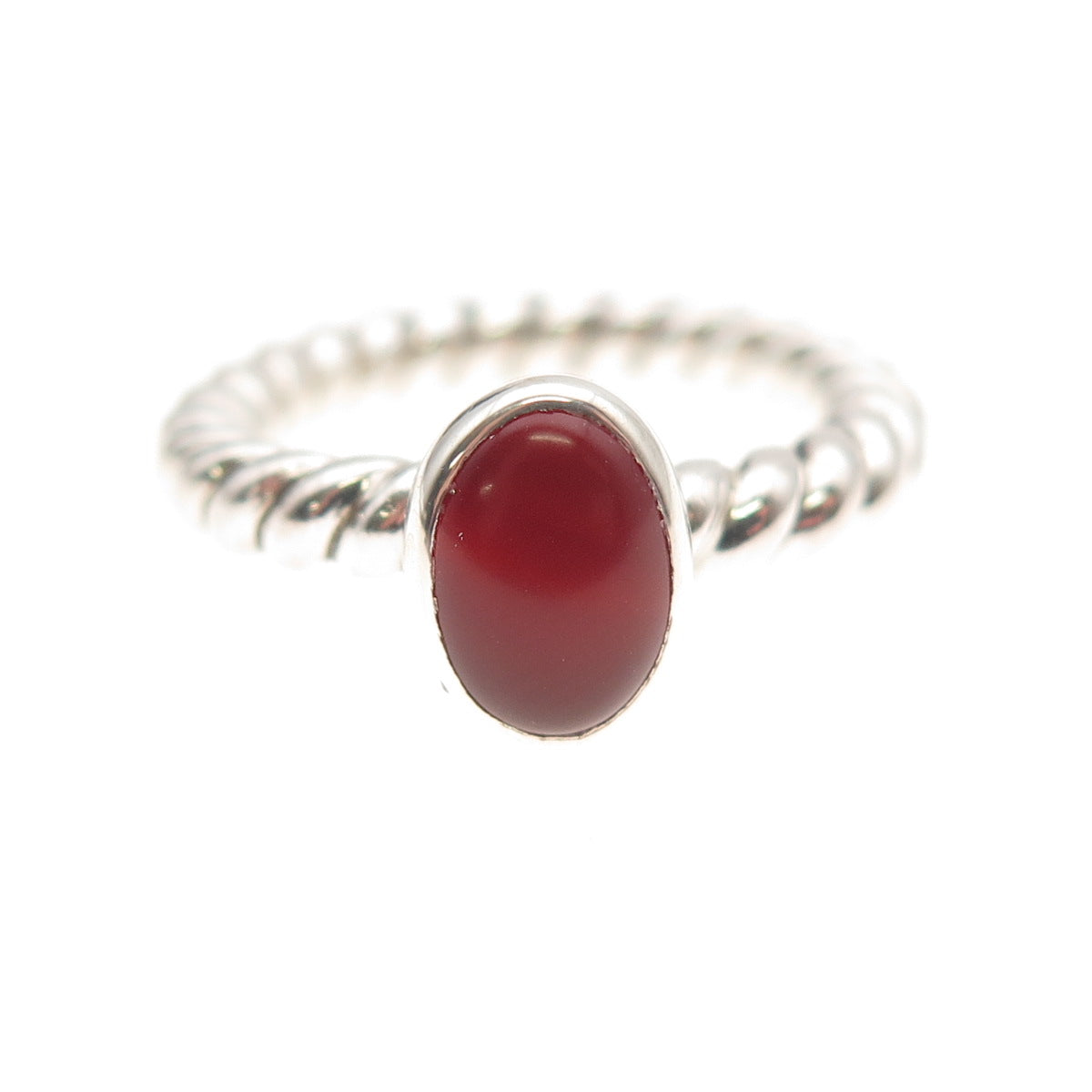 925 Sterling Silver Vintage Real Agate Twisted Oxidized Ring Size 4.75