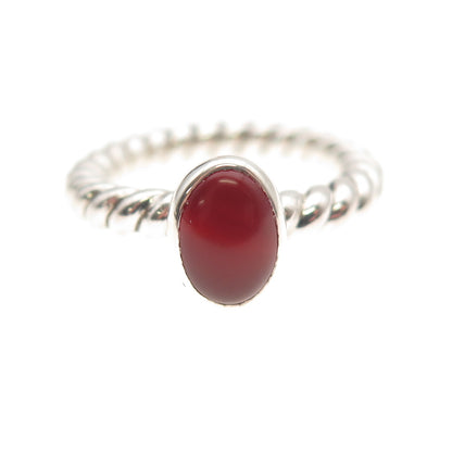 925 Sterling Silver Vintage Real Agate Twisted Oxidized Ring Size 4.75