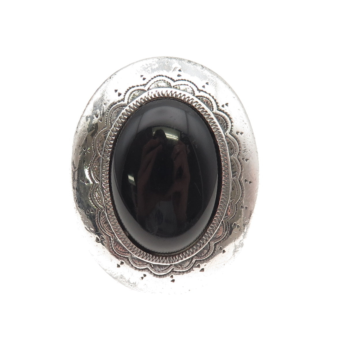 925 Sterling Silver Vintage Mexico Black Onyx Oxidized Statement Ring Size 8.5