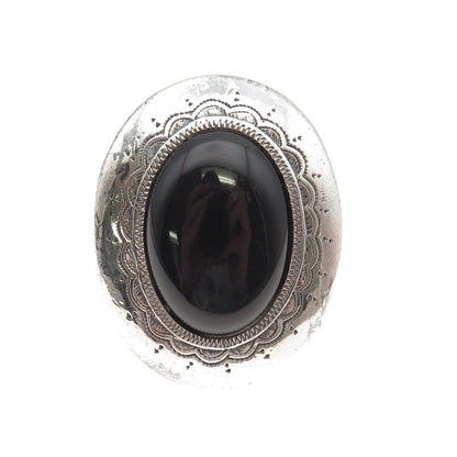 925 Sterling Silver Vintage Mexico Black Onyx Oxidized Statement Ring Size 8.5