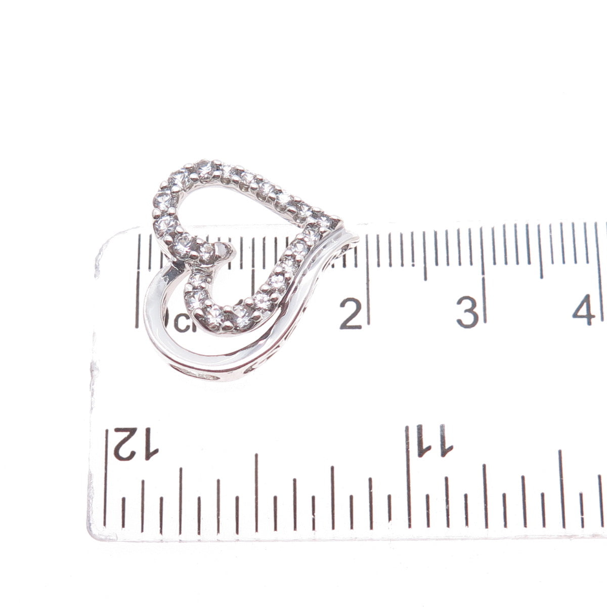 SUN 925 Sterling Silver Real Round-Cut White Topaz Heart Slide Charm Pendant