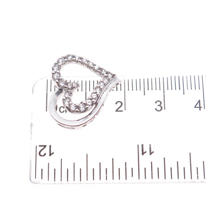 SUN 925 Sterling Silver Real Round-Cut White Topaz Heart Slide Charm Pendant