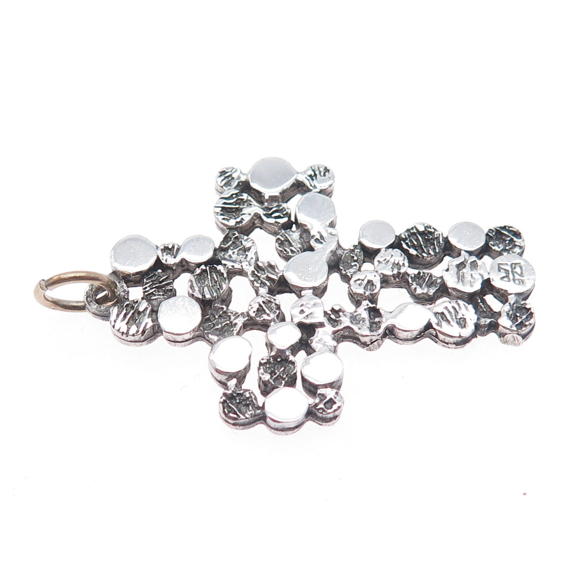 925 Sterling Silver Vintage Modernist Nugget Cross Oxidized Pendant