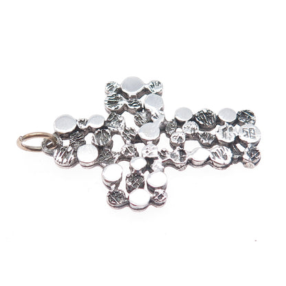 925 Sterling Silver Vintage Modernist Nugget Cross Oxidized Pendant