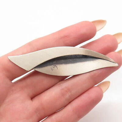 925 Sterling Silver Vintage Beau Modernist Leaf Pin Brooch