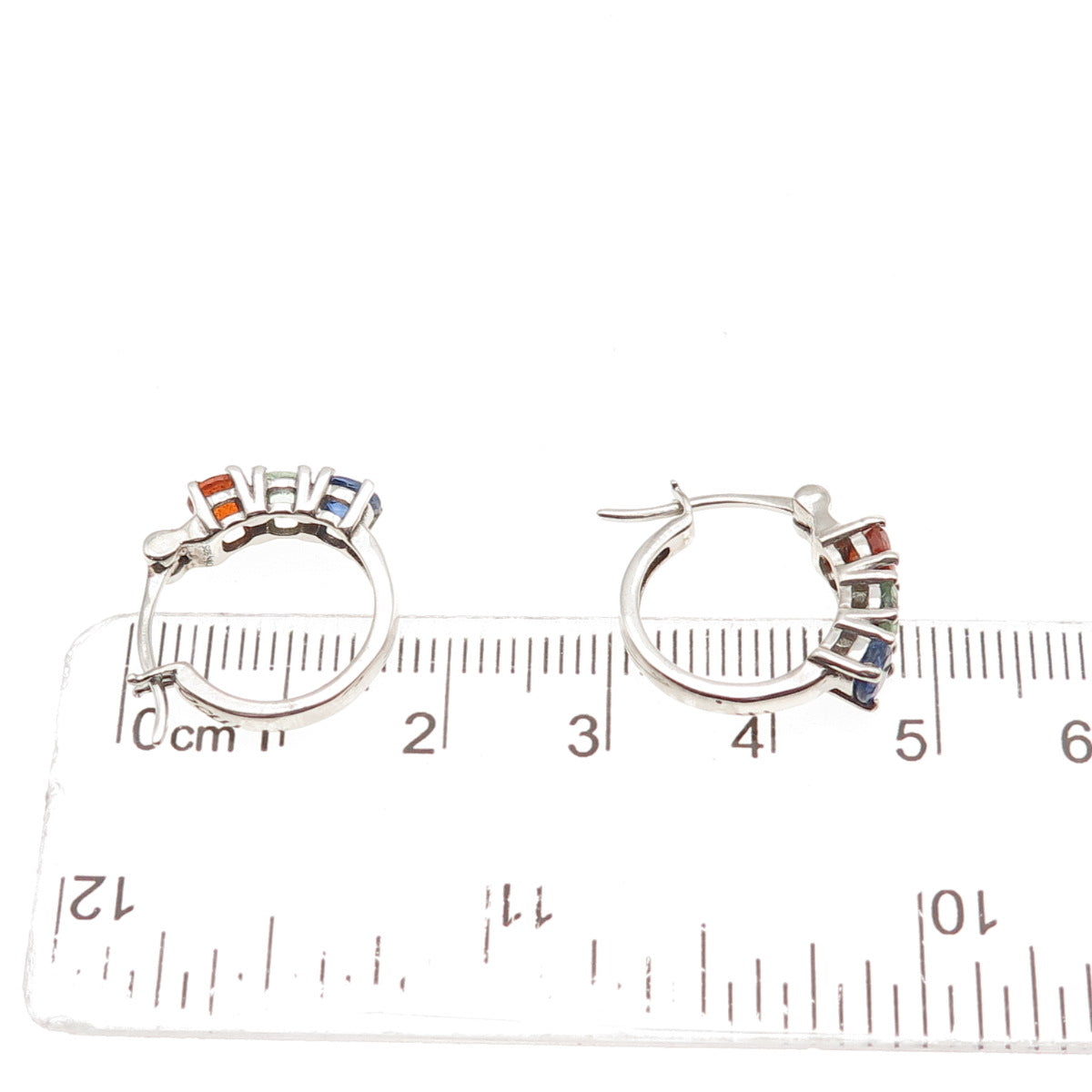 D'JOY 925 Sterling Silver Real Round-Cut Multi-Color Sapphire Hoop Earrings