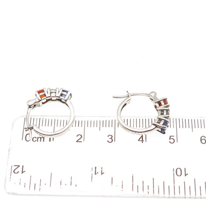 D'JOY 925 Sterling Silver Real Round-Cut Multi-Color Sapphire Hoop Earrings