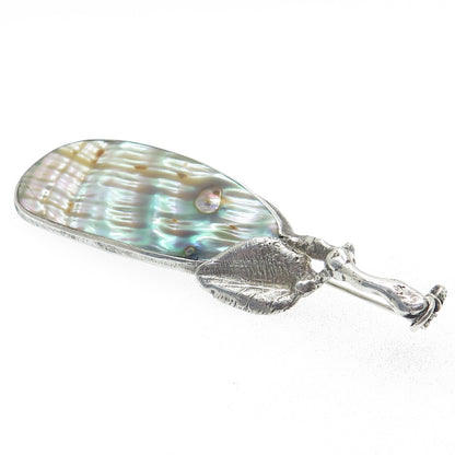925 Sterling Silver Vintage SP Poland Real Abalone Shell Modernist Floral Brooch