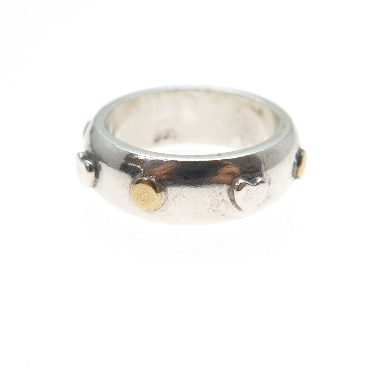925 Sterling Silver 2-Tone Vintage Heart Dotted Band Ring Size 6
