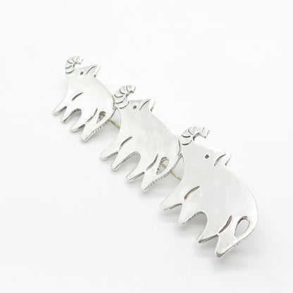 925 Sterling Silver Vintage Mexico Triple Elephant For Good Luck Pin Brooch