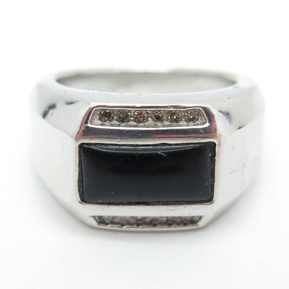 SAI 925 Sterling Silver Real 1/8 TW Round-Cut Diamond & Black Onyx Ring Size 8.5