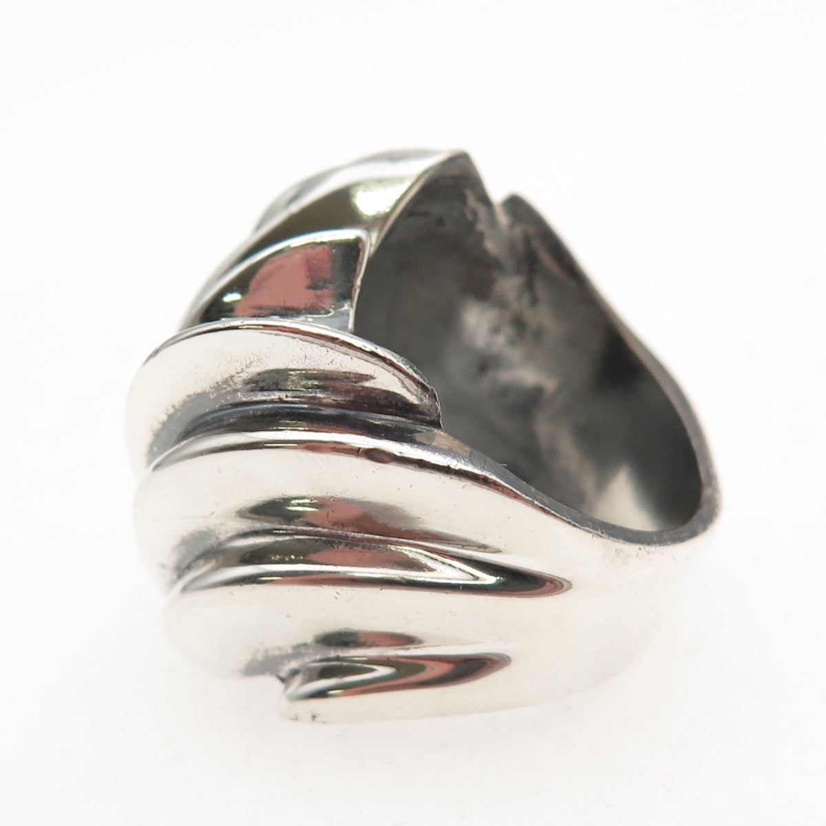 925 Sterling Silver Vintage Mexico Modernist Ribbed Oxidized Ring Size 6.25
