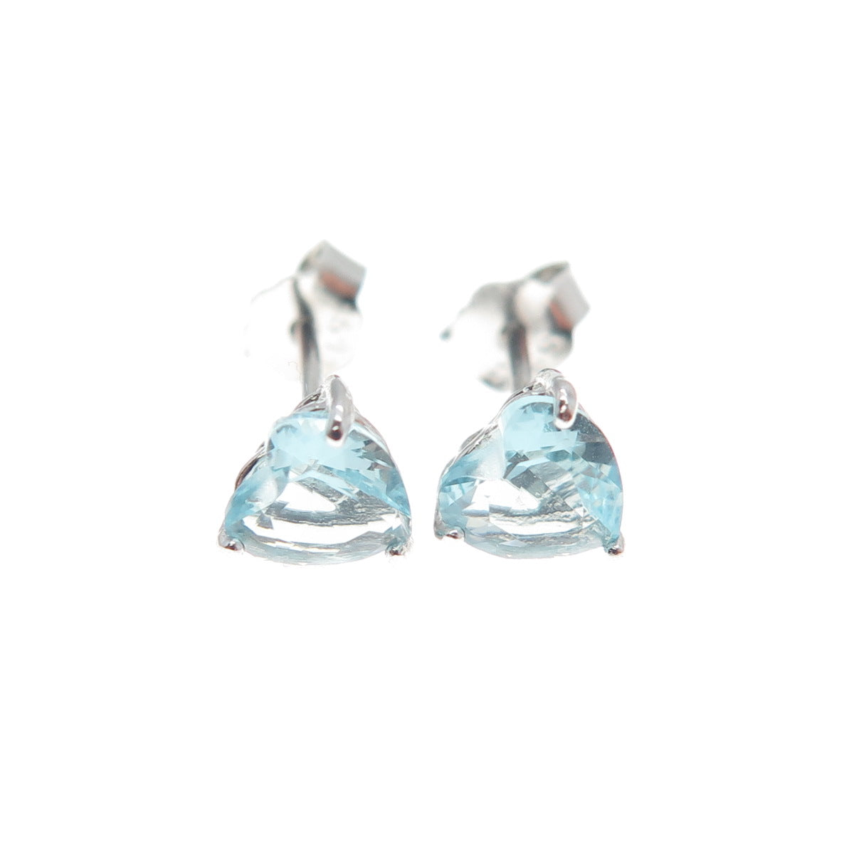 925 Sterling Silver Heart-Cut Blue C Z Stud Earrings