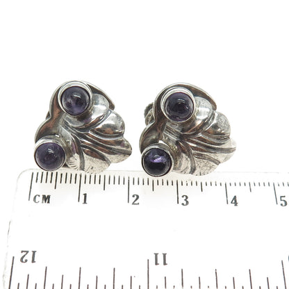 SANBORNS 925 Sterling Silver Vintage Mexico Real Amethyst Screw Back Earrings