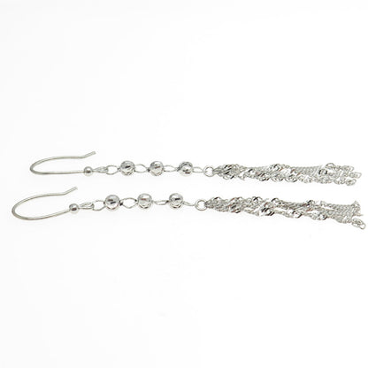 925 Sterling Silver Italy Ball Chain Dangling Hook Earrings