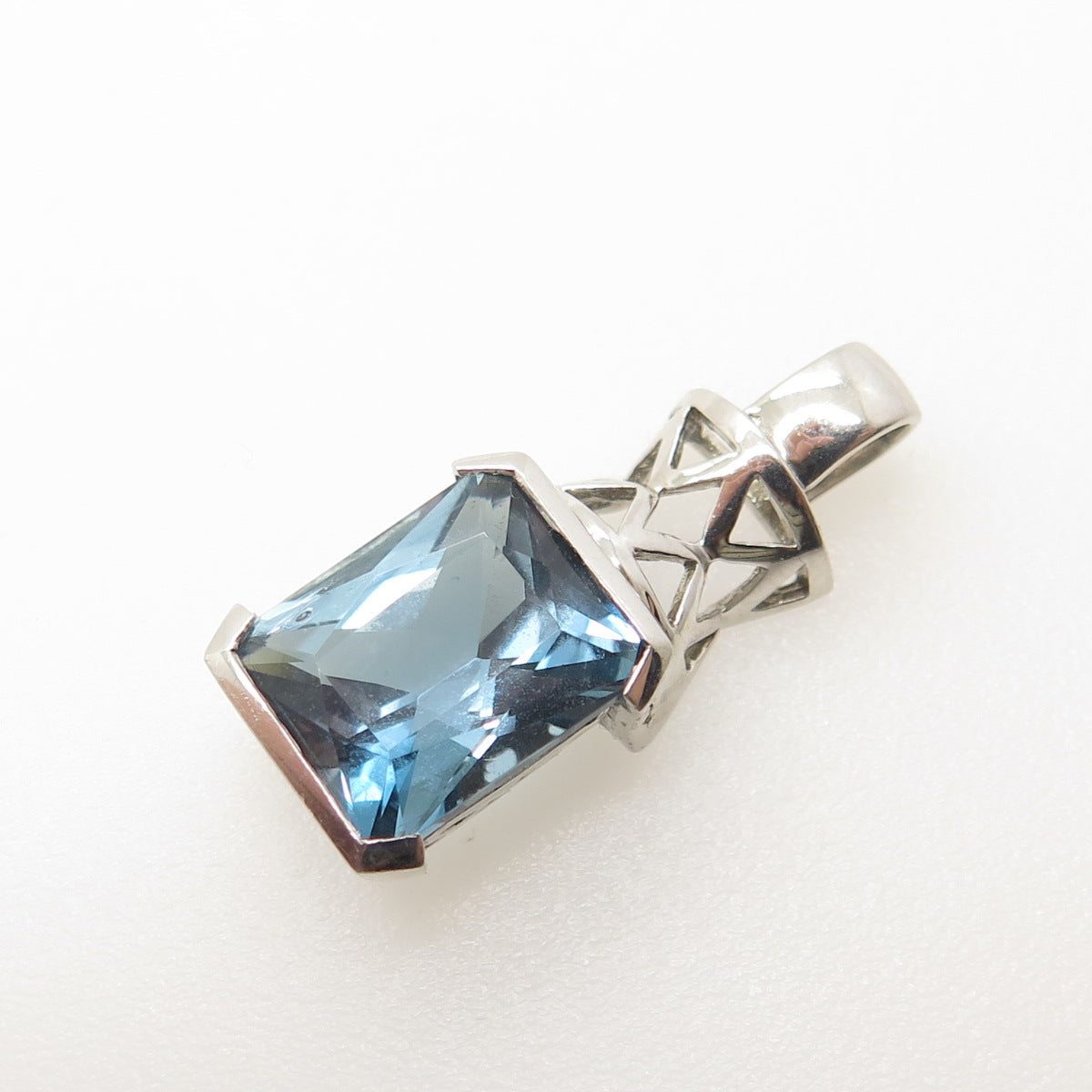 925 Sterling Silver Real Radiant-Cut Blue Topaz Minimalist Pendant