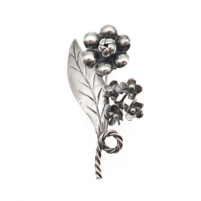925 Sterling Silver Vintage Floral Oxidized Handmade Pin Brooch