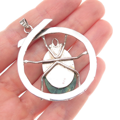 925 Sterling Silver Vintage Real Eilat Beetle Bamboo Oxidized Pendant