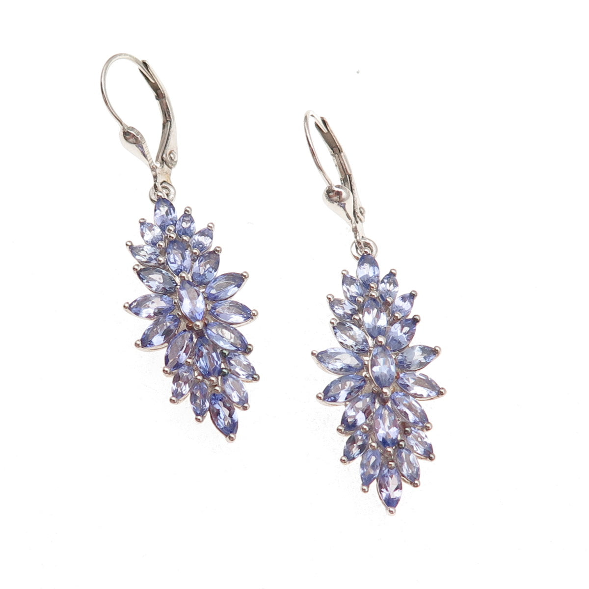 D'Joy 925 Sterling Silver Real Marquise-Cut Tanzanite Cluster Dangle Earrings