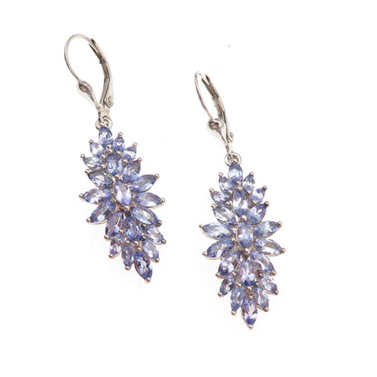 D'Joy 925 Sterling Silver Real Marquise-Cut Tanzanite Cluster Dangle Earrings