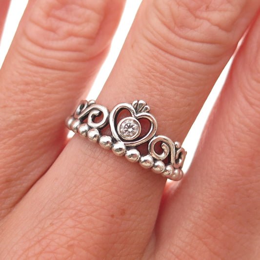 Pandora 925 Sterling Silver C Z My Princess Tiara Ring Size 5.75