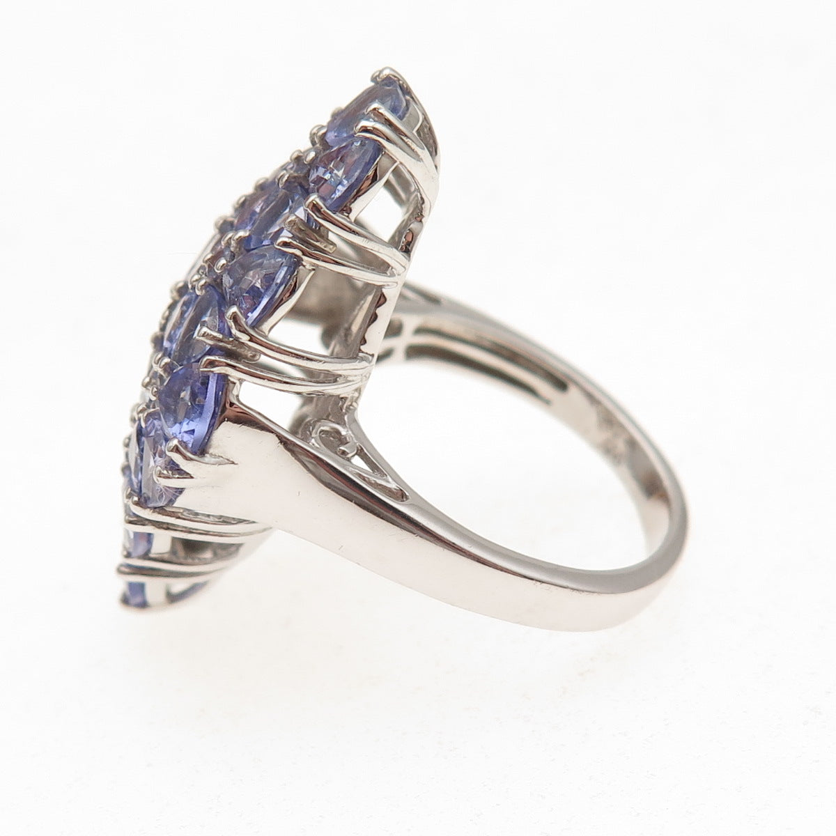 Chuck Clemency 925 Sterling Silver Real Tanzanite Floral Cluster Ring Size 8.25