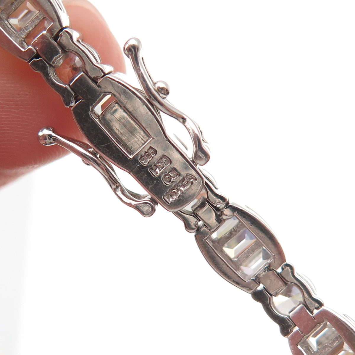 925 Sterling Silver Round & Emerald-Cut C Z Bracelet 7.5"