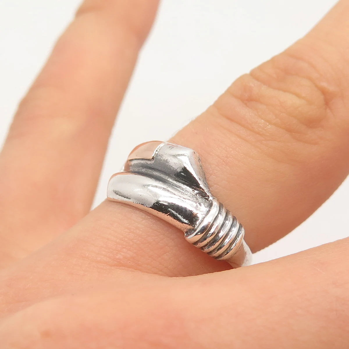 925 Sterling Silver Vintage Overlap Ring Size 7.5