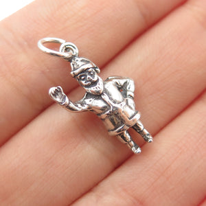 925 Sterling Silver Vintage Santa Claus Oxidized Minimalist Charm Pendant