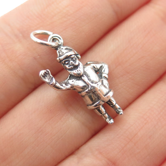 925 Sterling Silver Vintage Santa Claus Oxidized Minimalist Charm Pendant